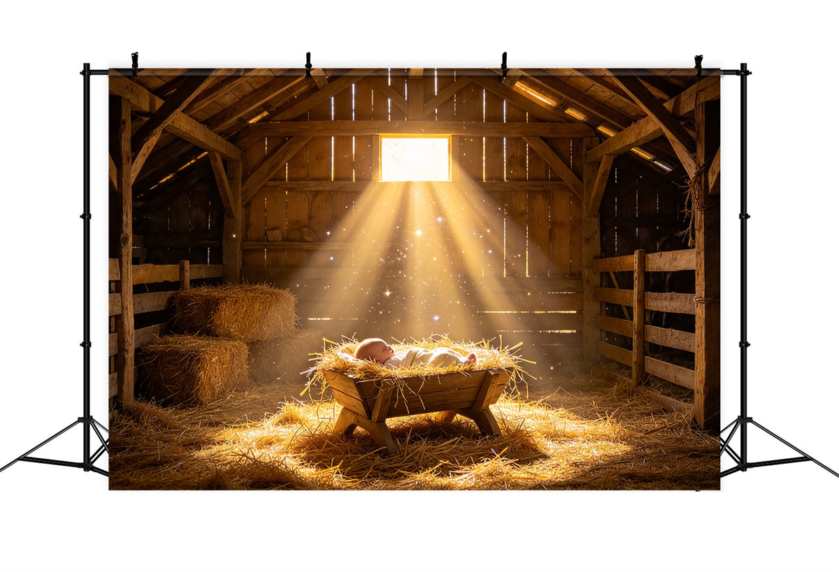 Nativity Scene Backdrop Golden Manger Baby Glow Nativity Backdrop ZTT69-58