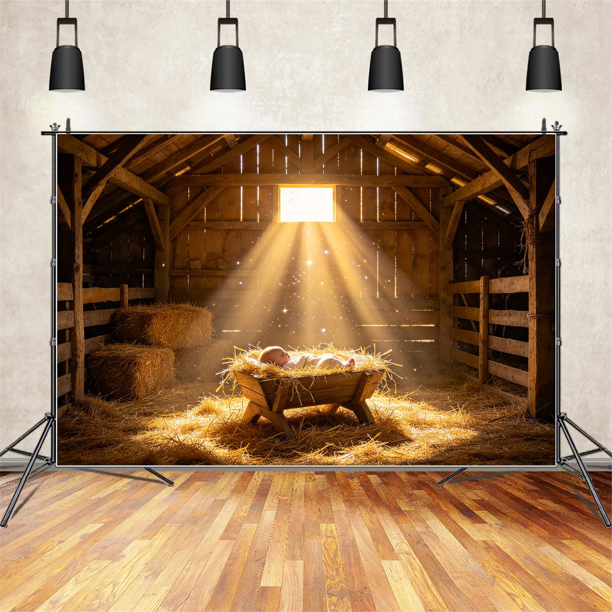 Nativity Scene Backdrop Golden Manger Baby Glow Nativity Backdrop ZTT69-58