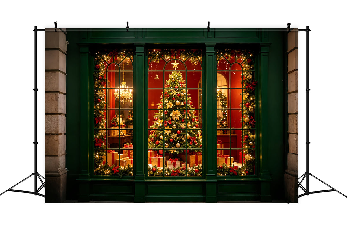 Christmas Window Backdrop Green Window Holiday Display Professional Christmas Backdrop ZTT69-6