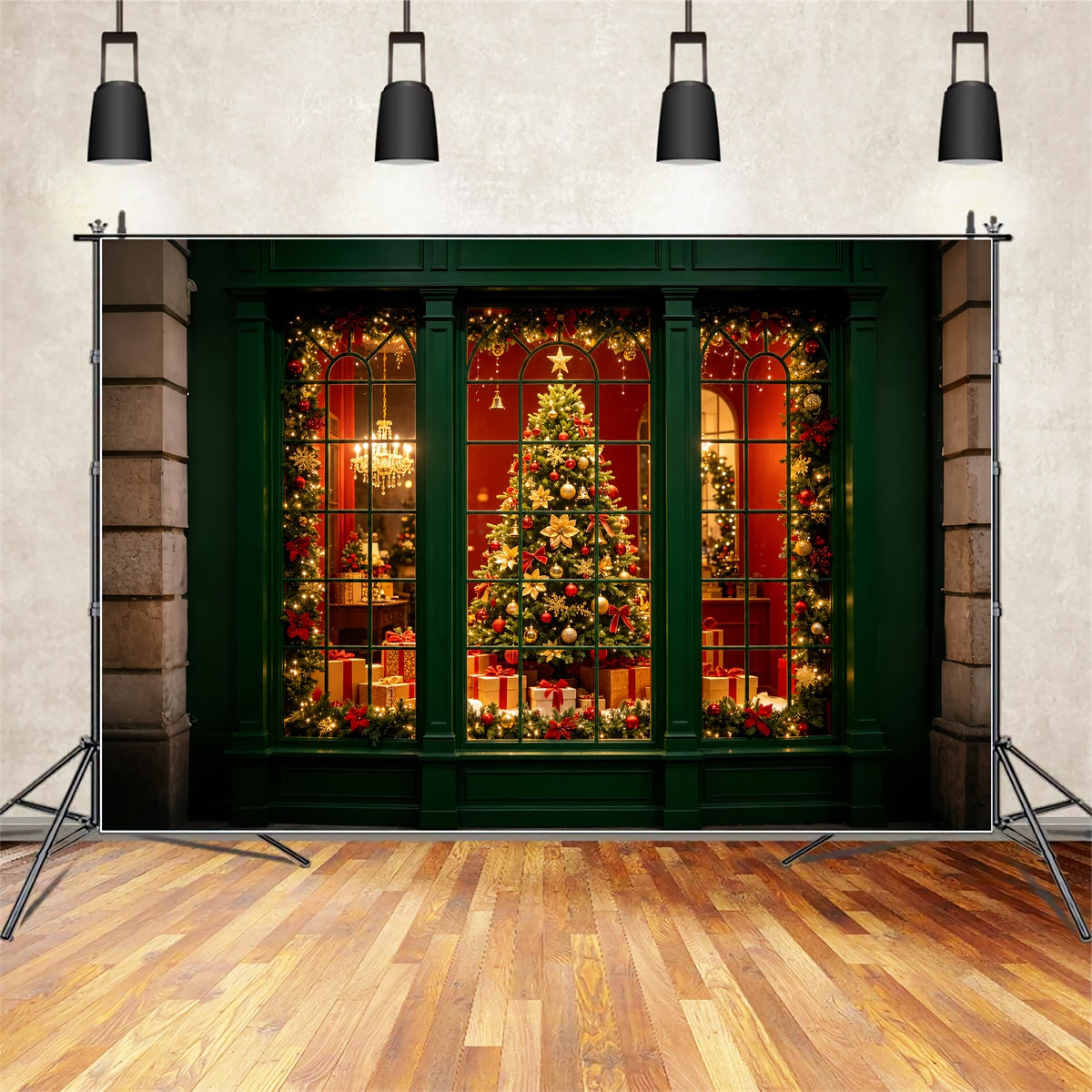Christmas Window Backdrop Green Window Holiday Display Professional Christmas Backdrop ZTT69-6