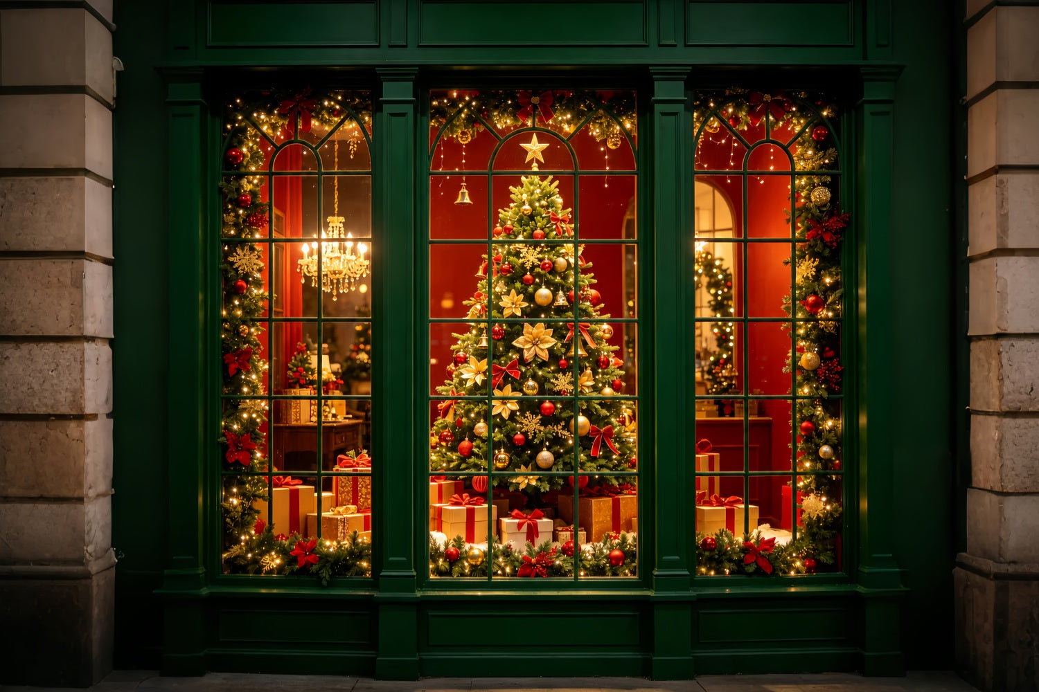 Christmas Window Backdrop Green Window Holiday Display Professional Christmas Backdrop ZTT69-6