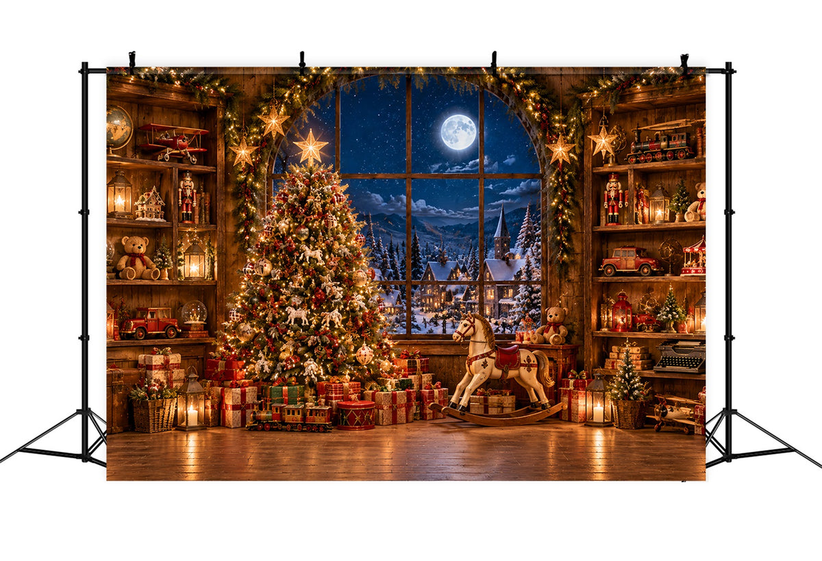 Santas Workshop Backdrop Moonlit Toy Workshop Interior North Pole Backdrop ZTT69-61