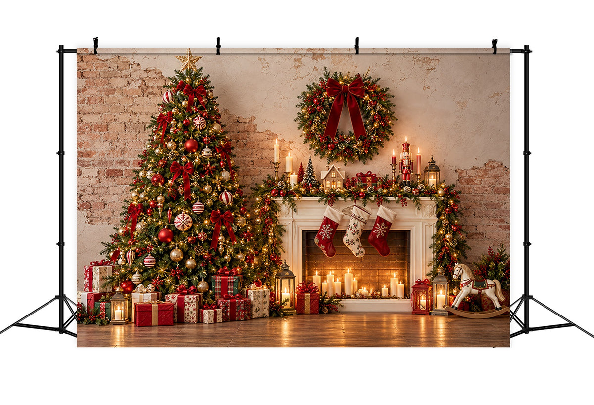Christmas Photo Booth Backdrop Rustic Fireplace Gift Display Elegant Christmas Backdrop ZTT69-69
