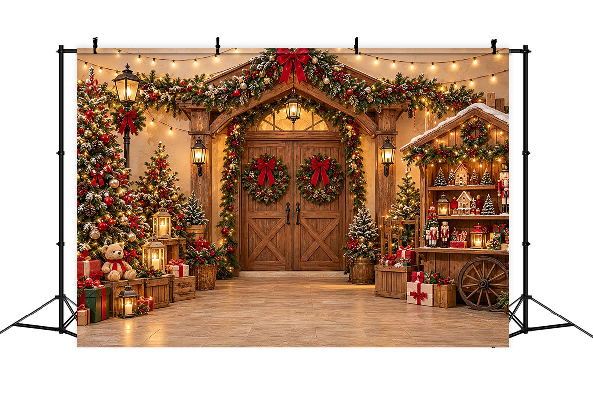 Christmas Photo Booth Backdrop Festive Wooden Market Entrance Christmas Party Backdrop ZTT69-70