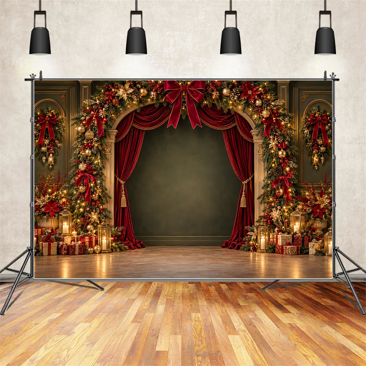Christmas Stage Backdrops Velvet Garland Arch Display Christmas Party Backdrop ZTT69-73