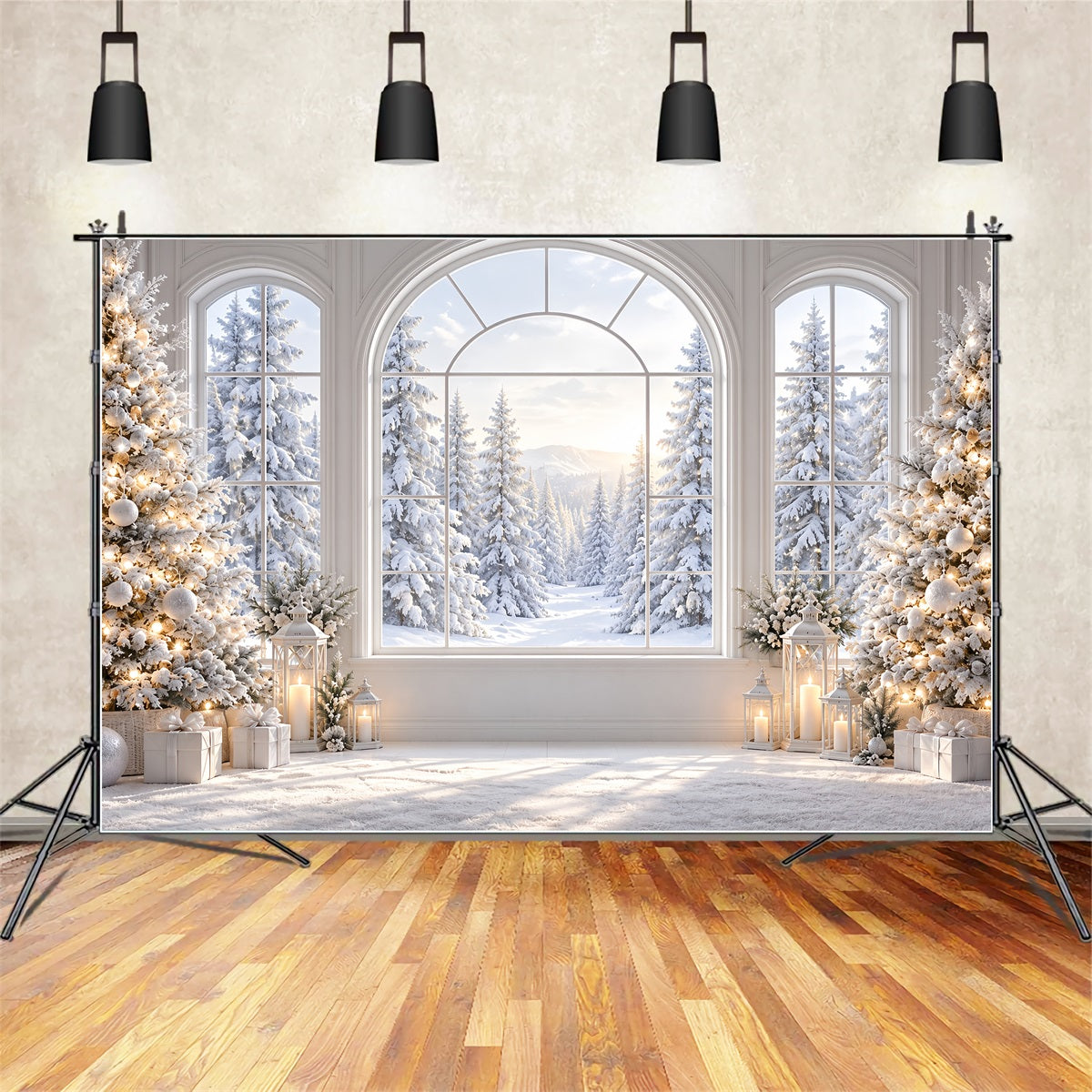 Christmas Window Backdrops Elegant Snowy Window View Christmas Window Backdrop ZTT69-76