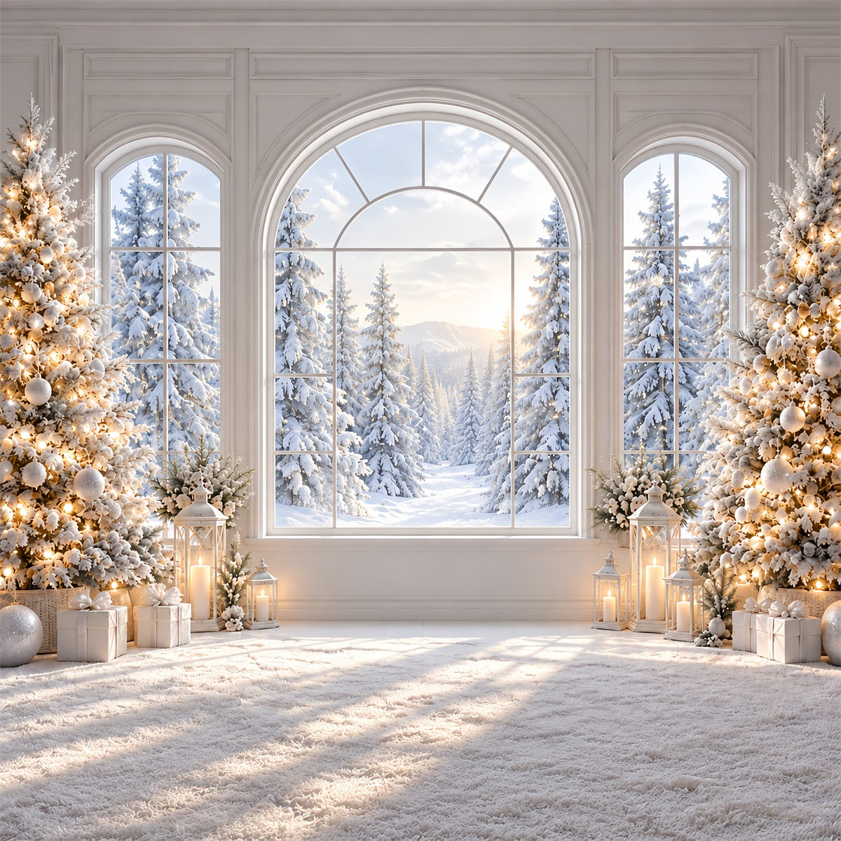 Christmas Window Backdrops Elegant Snowy Window View Christmas Window Backdrop ZTT69-76