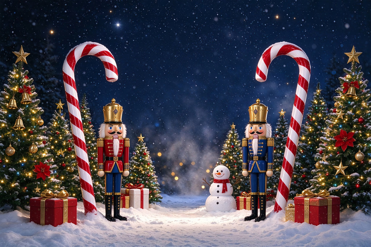 Photo Backdrop Christmas Snow Nutcracker Candy Cane Merry Christmas Backdrop ZTT69-80