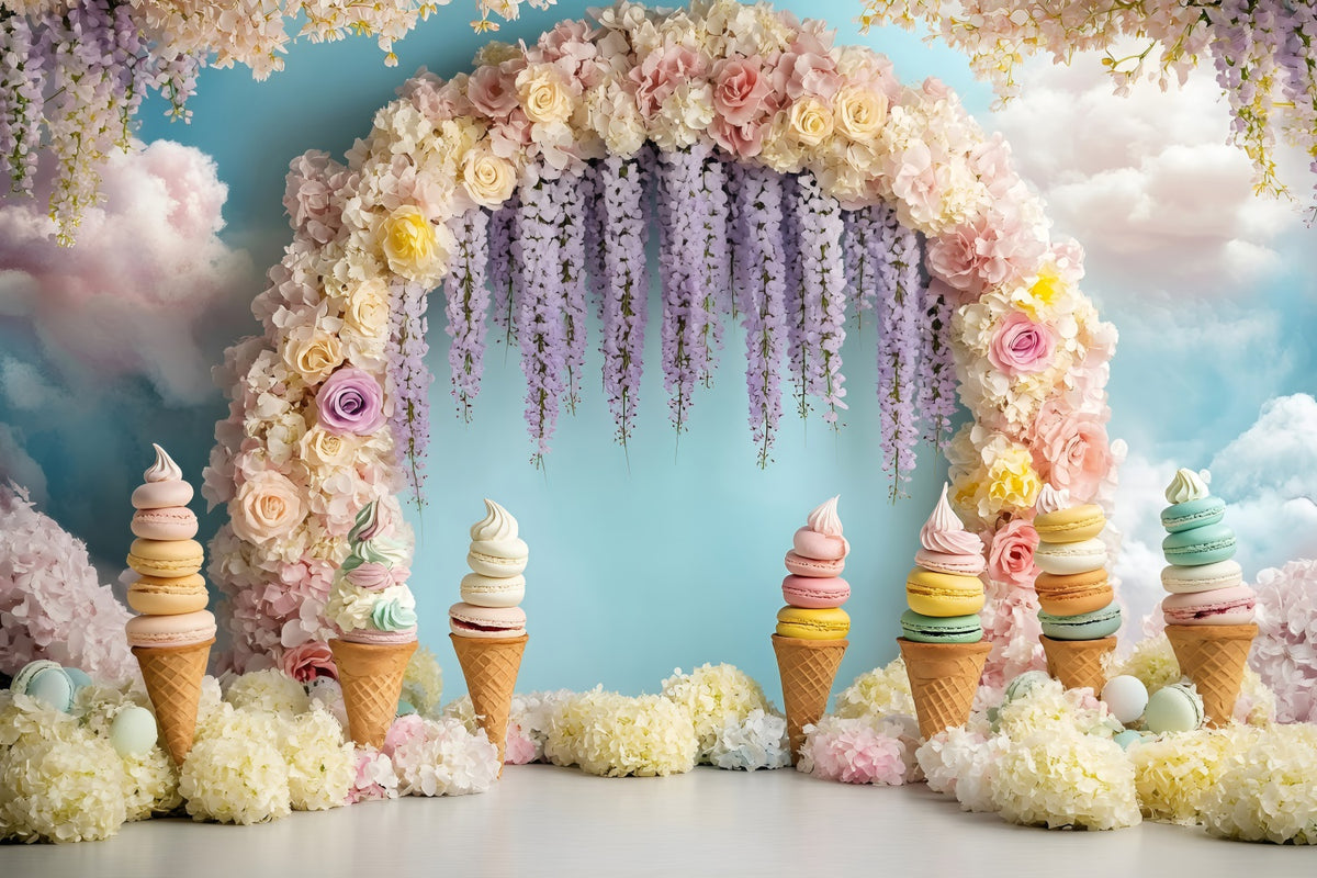 BACKDROP ハイバック用❗️ Summer Photo Backdrop Ice Cream Floral Arch Backdrop ZXY3-12