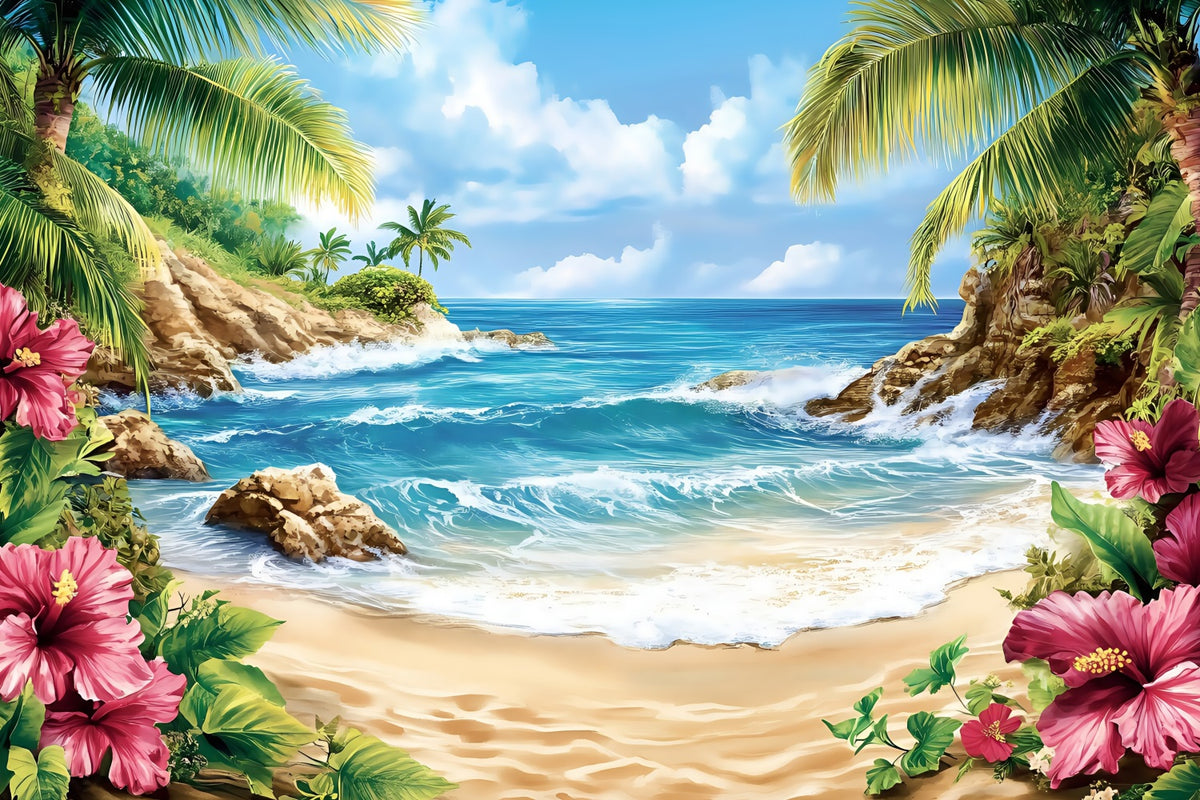 BACKDROP ハイバック用❗️ Tropical Photo Backdrop Hibiscus Summer Backdrop ZXY3-18