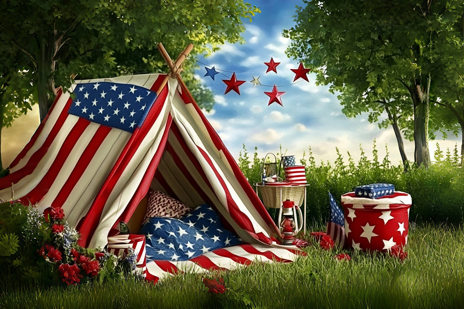 Independence Day Backdrop Stars and Stripes Tent Backdrop ZXY5-2