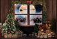 Christmas Tree Backdrop Decorated With Gifts Wooden House G-1439
