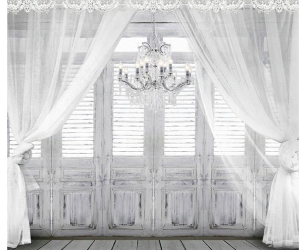 White Retro Wood Door Window Curtain Backdrop for Photo Shoot CM-6259