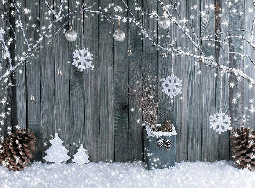 Snowscape Plank Background Christmas Backdrops for Photography DBD-19324