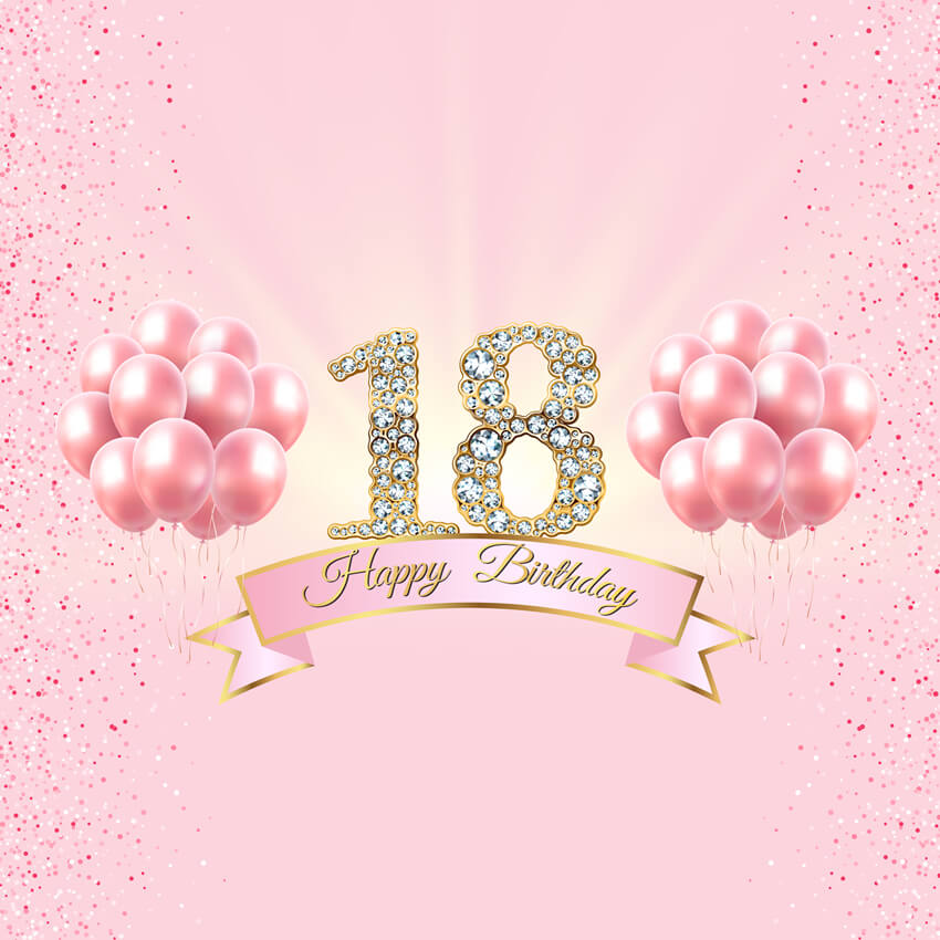 Pink Balloons 18 Happy Birthday Custom Backdrop BP-002