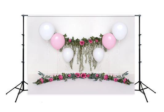 Flowers Balloons Backdrop for Birthday Baby Shower Designed by Beth