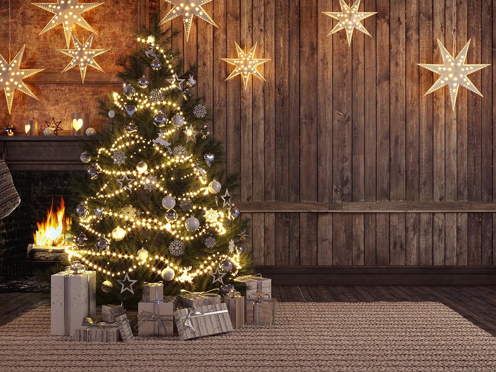 Christmas Tree Lights Wood Wall Photo Booth Backdrop DBD-19321