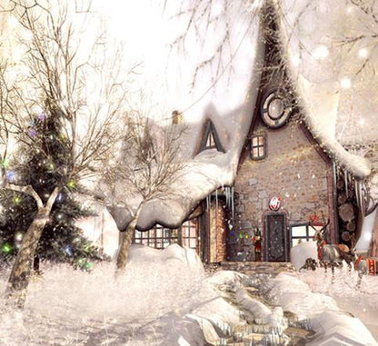 Merry Christmas Photography Backdrop Theme Tree Fairytale House CM-6488