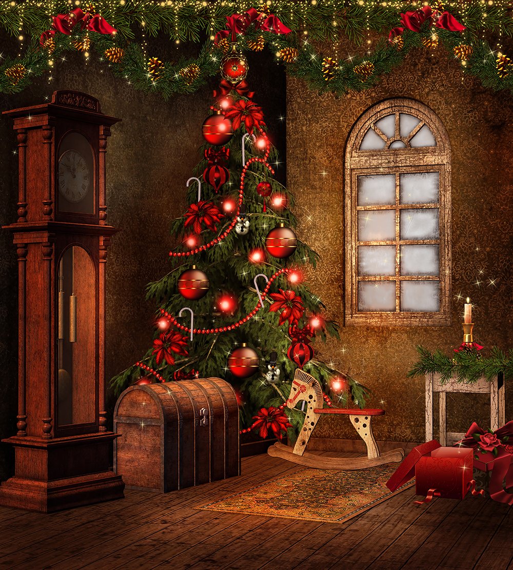 Christmas Trees And Treasure Box Backdrop for Photography DBD-P19196