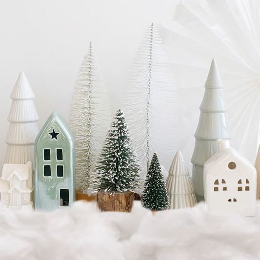 Christmas Tree Snowy Village Backdrop Decoration D1004