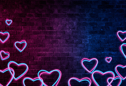 Glowing Love Hearts Brick Wall Backdrop