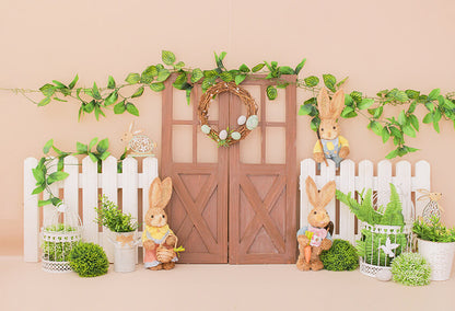 Easter Barn Door Bunny Flowers Photo Backdrop