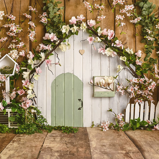 Pink Flowers Rustic House Spring Backdrop D1055