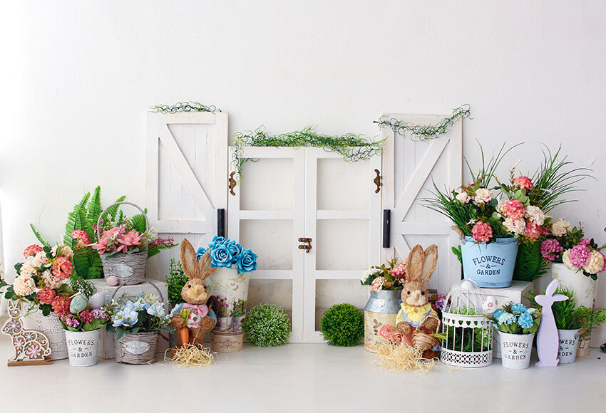 Easter Bunny Spring Flowers Photography Backdrop