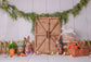 Barn Door Bunny Flowers Easter Backdrop