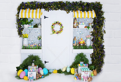 Easter Shop Eggs Leaves Photography Backdrop
