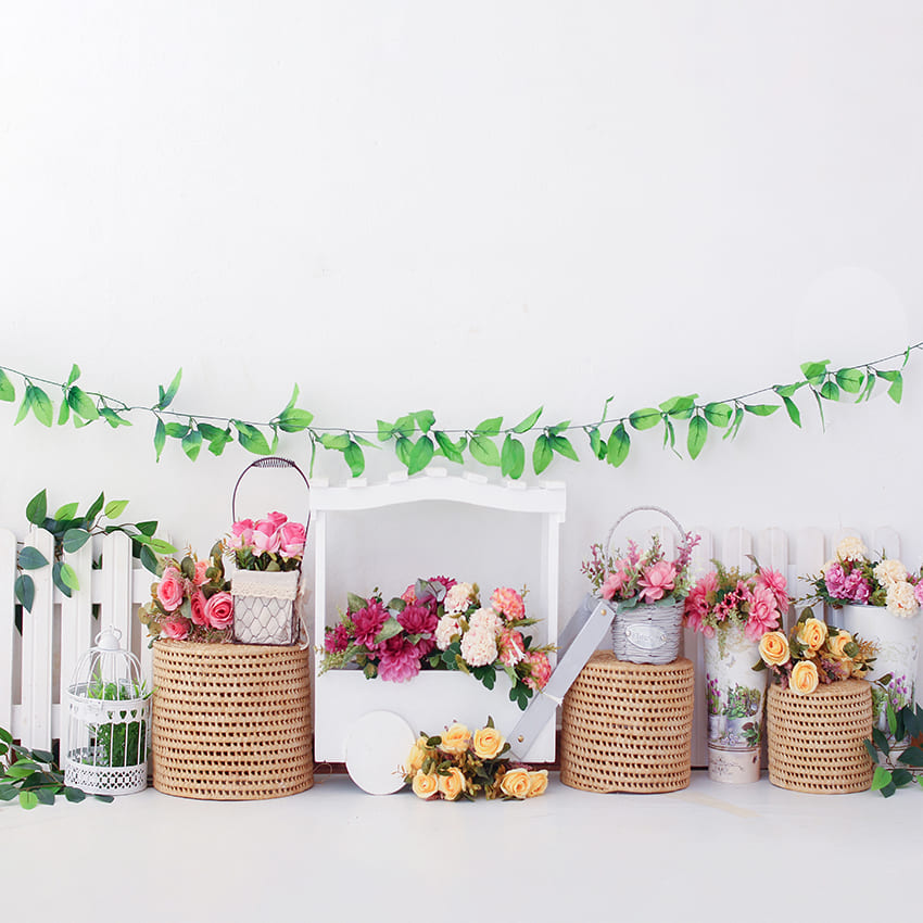 Spring Flower Garden White Wall Backdrop D1070 – Dbackdrop