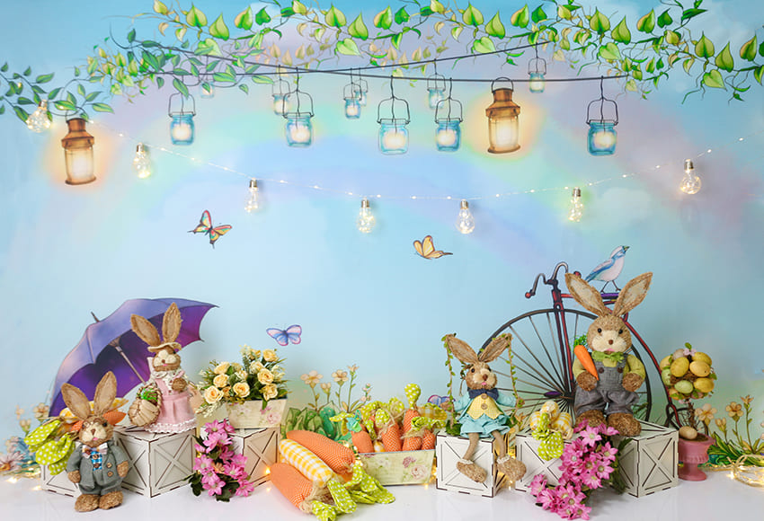 Easter Decoration Backdrop Bunny Flowers