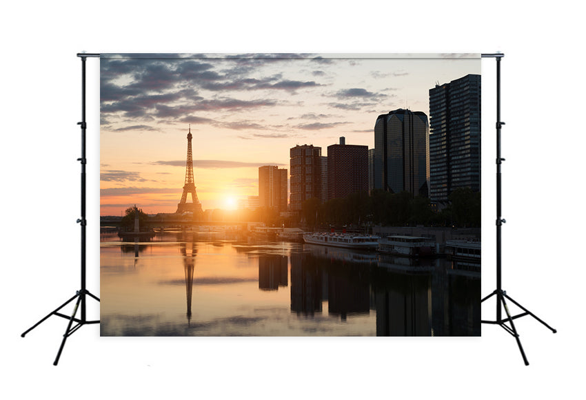 Eiffel Tower Backdrop Paris Sunset City Landscape Backdrop for Photo Booth D129