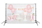 1st Birthday Girl Balloons Cake Pink Photo Backdrop D282