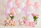 1st Birthday Decorations Balloons Cake Pink Photography Backdrop D283