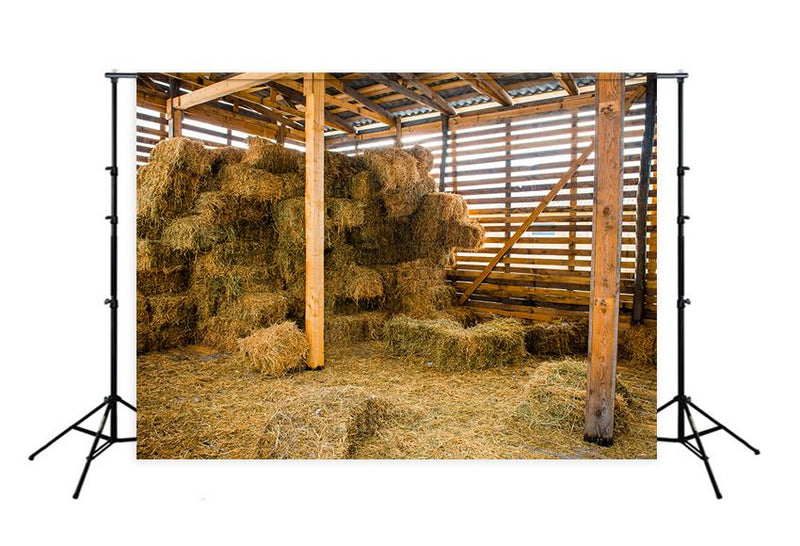Rural Wooden Barn Interior Dry Hay Stacks Backdrop for Photography D42