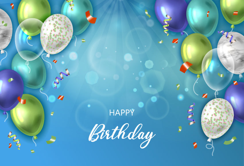 Balloons Custom Happy Birthday Blue Background Photography Backdrop D613