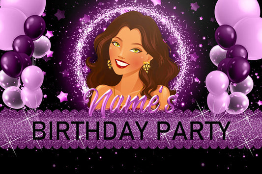 Birthday Party Personalized Purple Backdrop