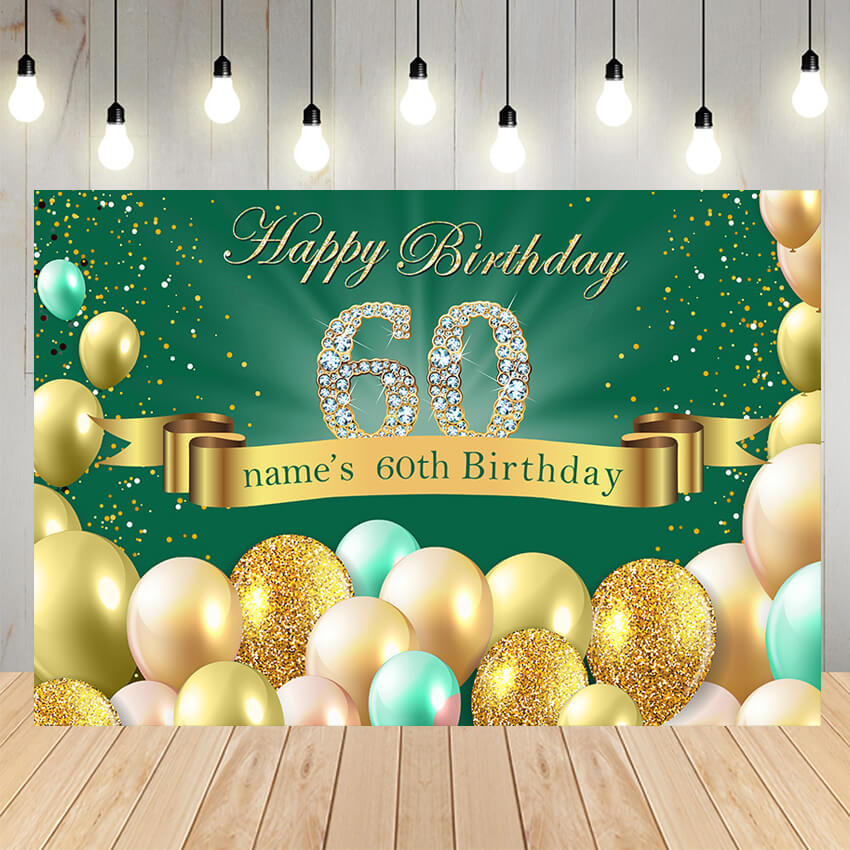 Custom 60th Happy Birthday Golden Balloon Backdrop D727