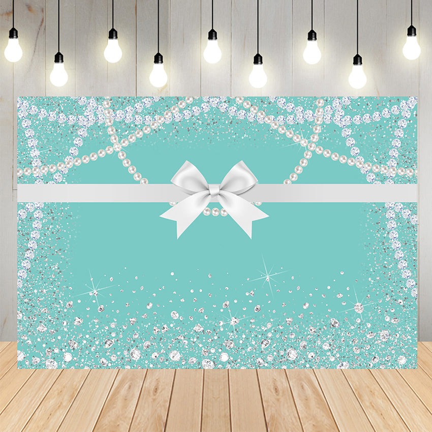 Pearls and Dimonds Aqua Green Baby Shower Birthday Backdrop