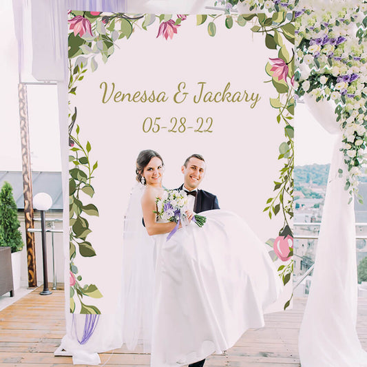Flowers Vines Personalized Wedding Decor Backdrop