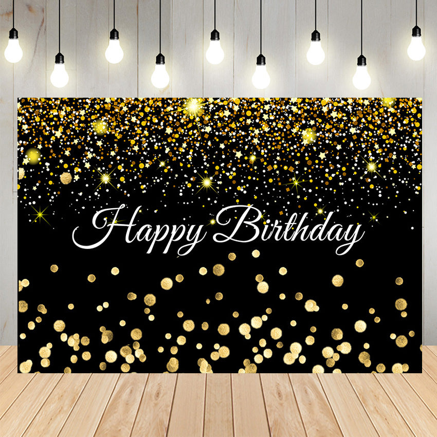 Black and Gold Birthday Banner Photography Backdrop 