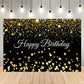 Black and Gold Birthday Banner Photography Backdrop 