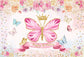 Pink Butterfly Flowers Custom Birthday Backdrop 