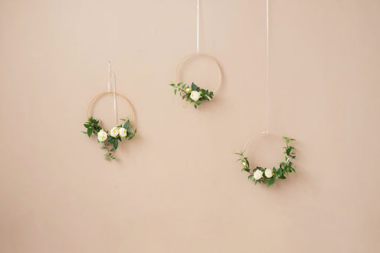 Flower Wreath Beige Wall Backdrop for Photo Booth