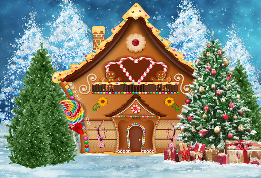 Gingerbread House Christmas Backdrop for Photography D807