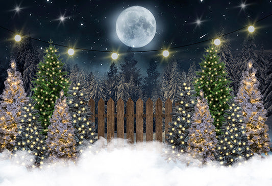 Christmas Tree Night Moon Backdrop for Photography