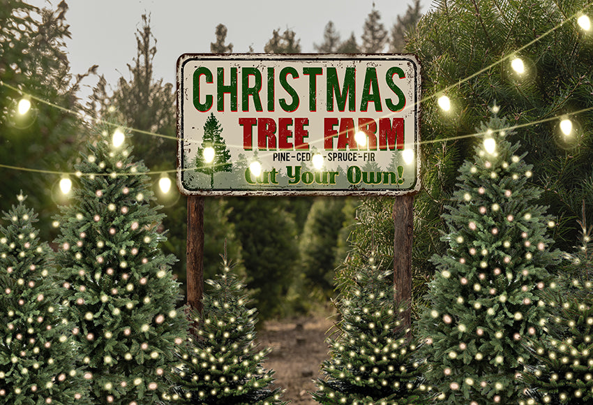 Christmas Tree Farm String Lights Backdrop for Photography
