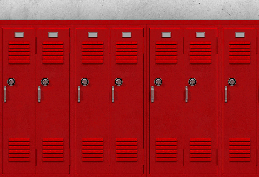 Back to School Backdrop Red Locker Row for Photography