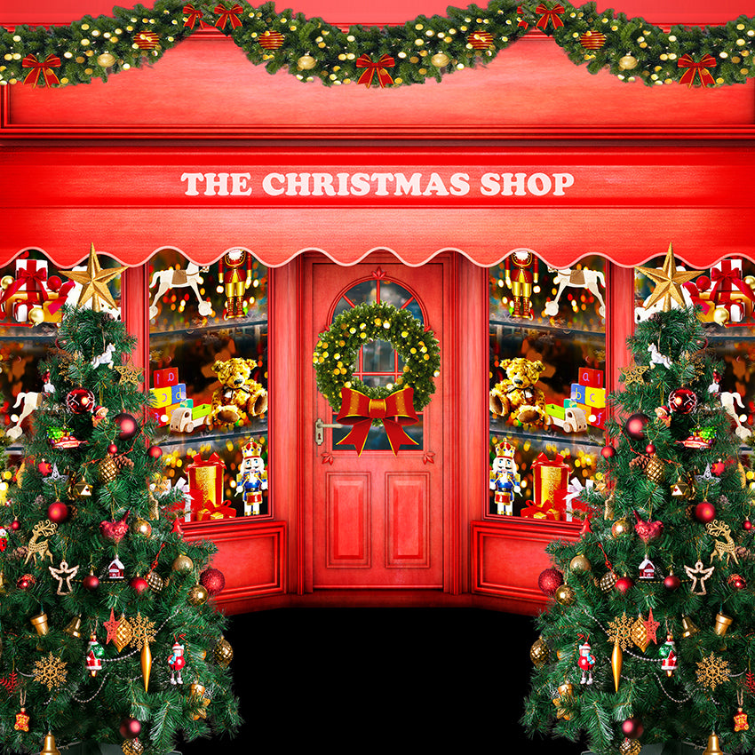 Christmas Shop Backdrop Holiday Winter Background